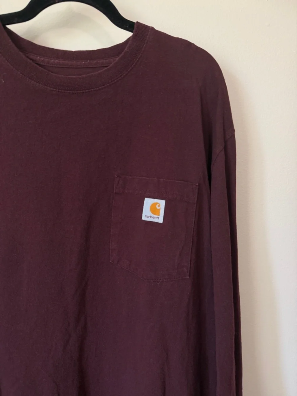 Carhartt maroon long sleeve chest pocket tee shirt size extra large 100% cotton - Picture 2 of 5